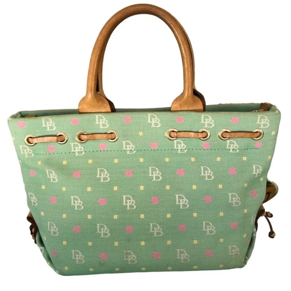 Dooney & Bourke DB Logo Heart Print Canvas Leather Tassel Bag - Picture 2 of 14